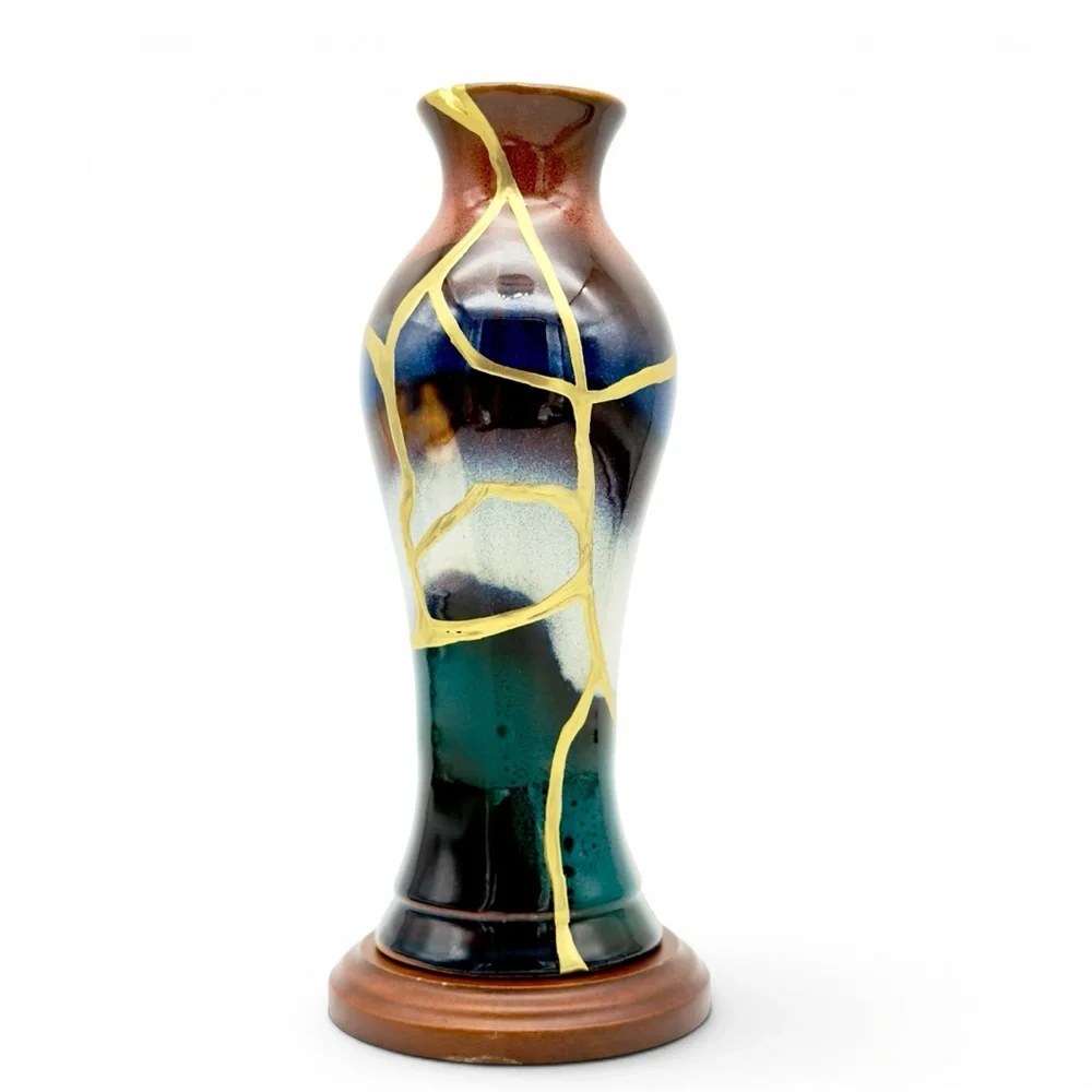 Kintsugi Vase Drip Glazed Pottery Gold Crack Art Growth Anniversary Gift
